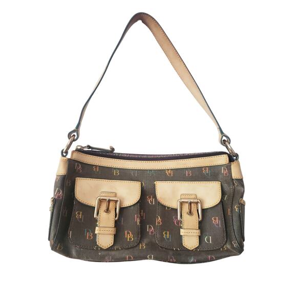 Dooney & Bourke Vintage Y2K Rainbow Monogram Leather Shoulder Bag Brown - Picture 1 of 11